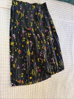Zara Black Pleated Midi Skirt with Yellow, Pink & Blue Floral Print